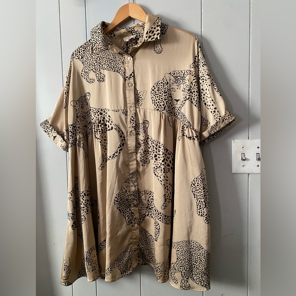 entro Beige and Black Leopard-Print Button dress